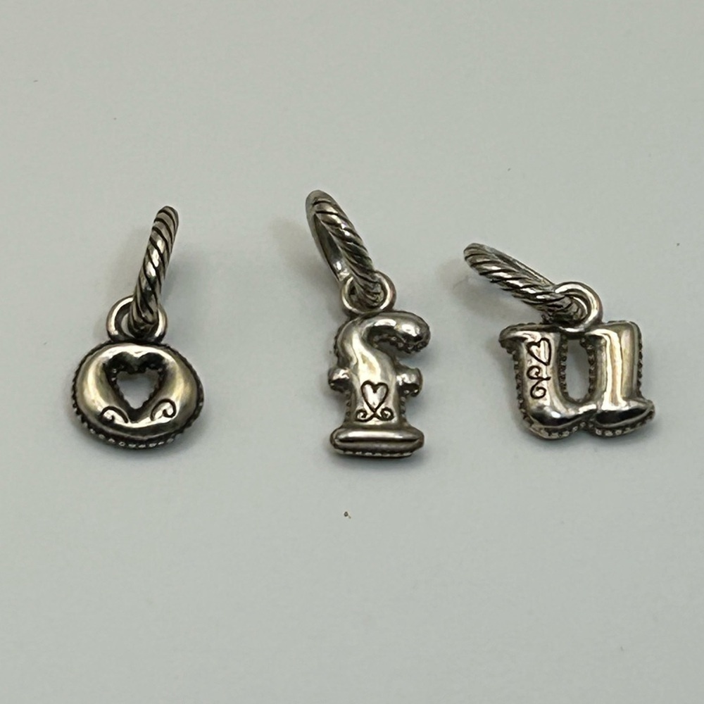 Brighton Alphabet Charms Qty 3 "f" "o" "u" Silver Plated 1" Petite - Picture 1 of 8